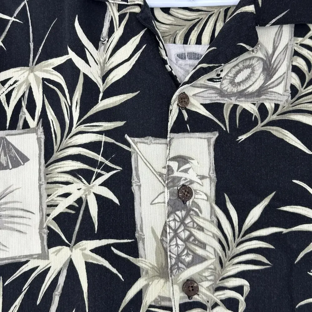 Caribbean Joe Shirt Mens XL Black Hawaiian Cocktail Short Sleeve Button Front